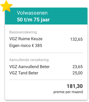 VGZ Ruime Keuze en VGZ Aanvullend Beter en VGZ Tand Beter voor 163,95 euro per maand
