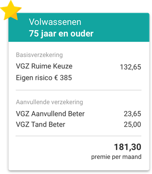 VGZ Ruime Keuze en VGZ Aanvullend Beter en VGZ Tand Beter voor 163,95 euro per maand