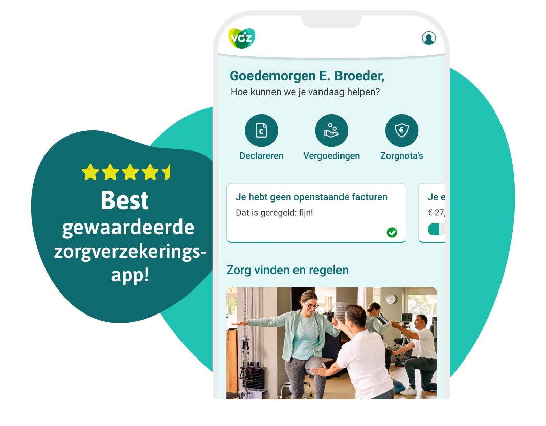 Afbeelding met de Zorg app met een reviewscore van 4,6 sterren op een schaal van 5 sterren