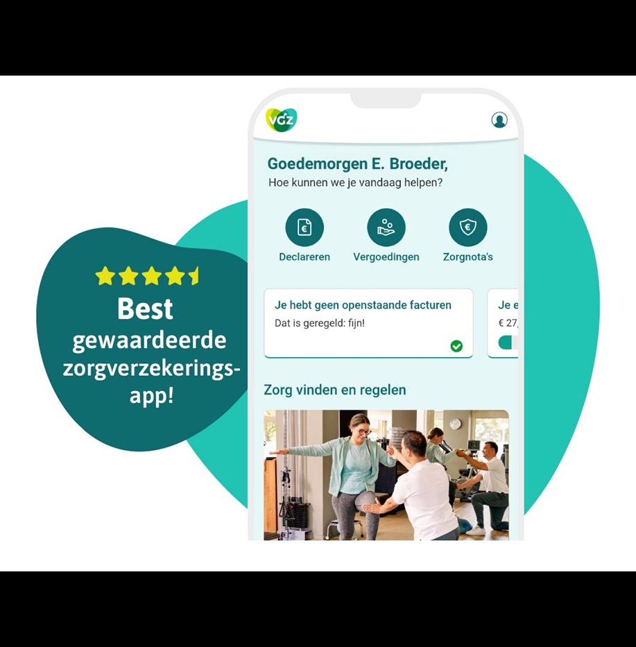 Afbeelding met de Zorg app met een reviewscore van 4,6 sterren op een schaal van 5 sterren